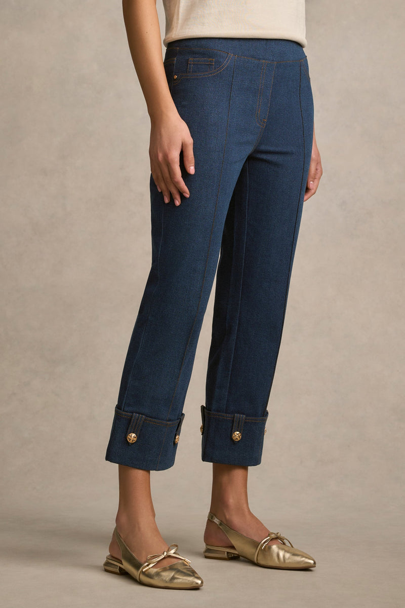 Bengajean® Button Capri - Mid Indigo Wash