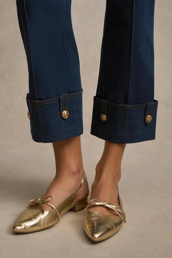 Bengajean® Button Capri - Mid Indigo Wash