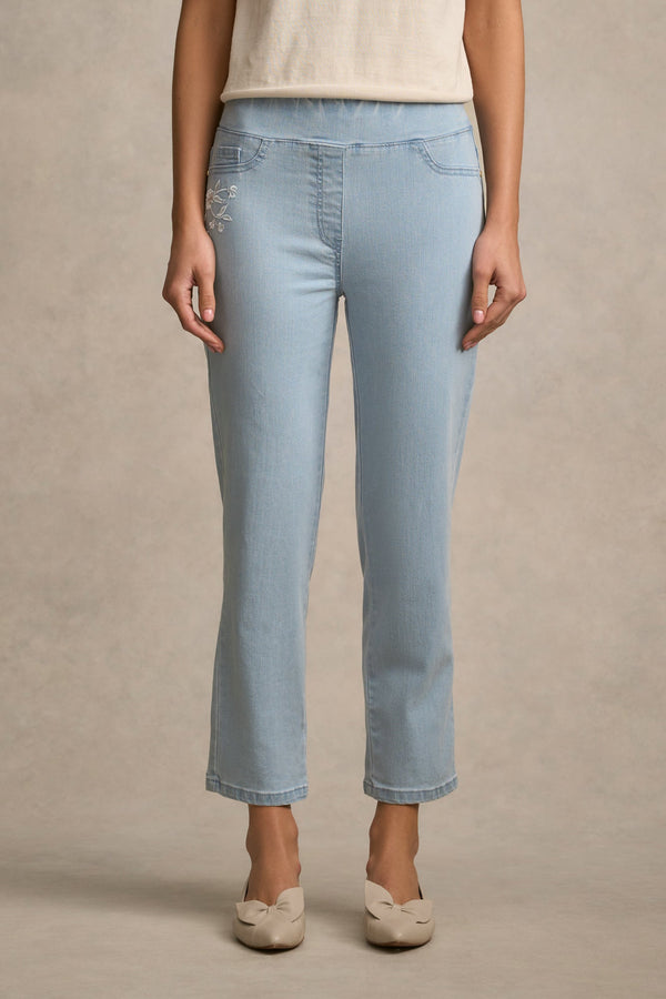 Bengajean® 7/8 Embroidered - Washed Blue Denim
