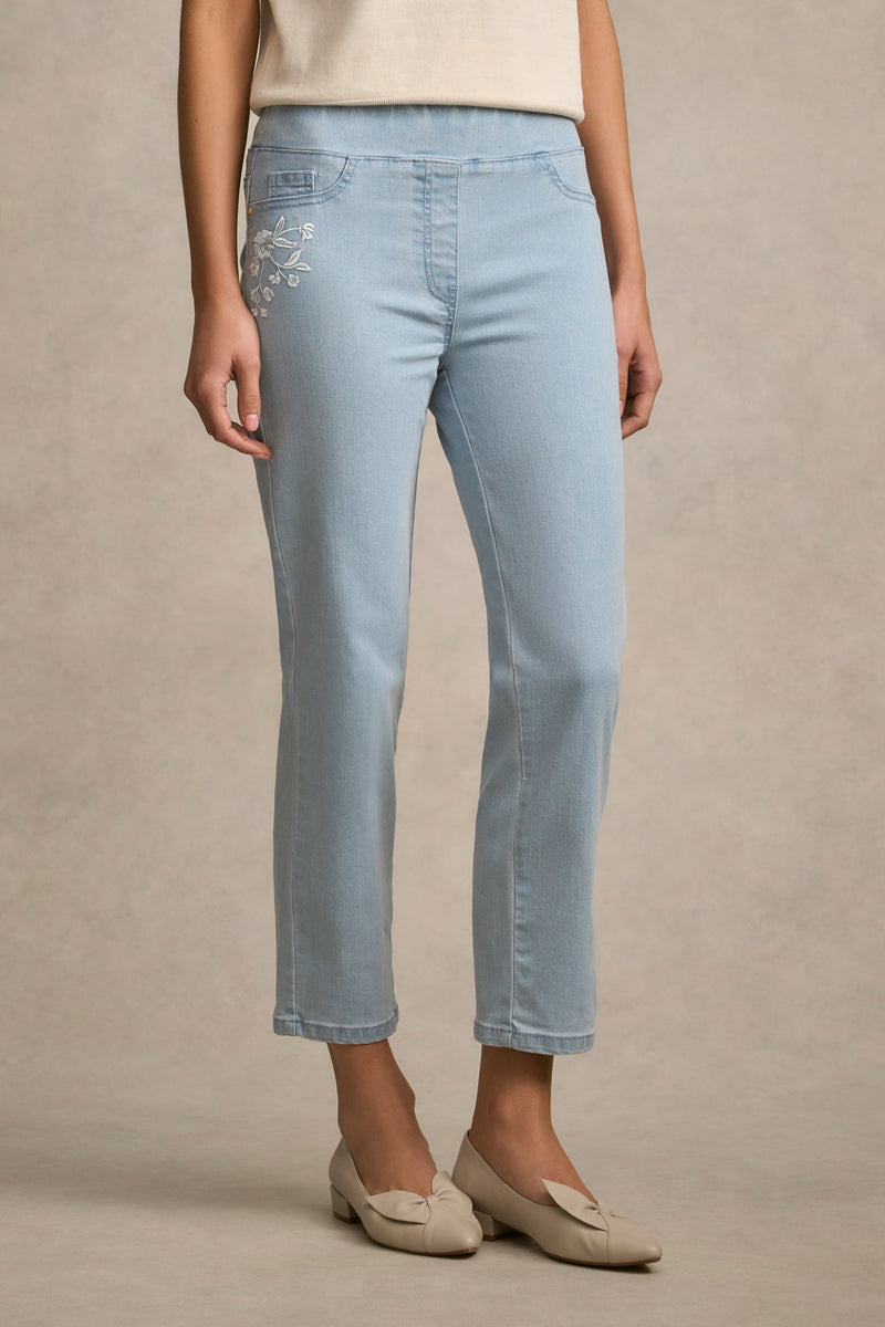 Bengajean® 7/8 Embroidered - Washed Blue Denim