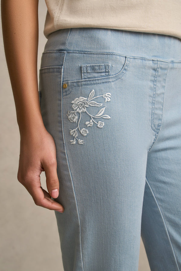 Bengajean® 7/8 Embroidered - Washed Blue Denim