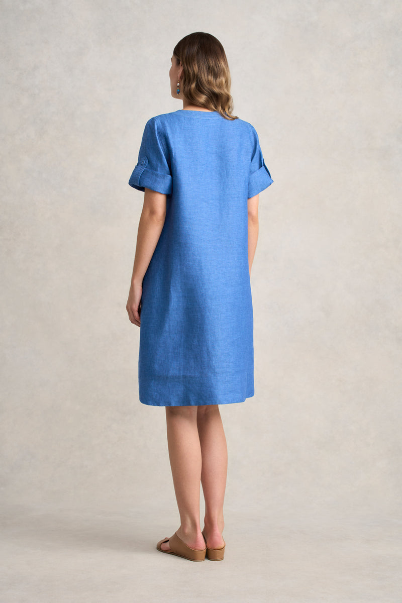 Stitch Detail Linen Dress – Periwinkle Cross Dye