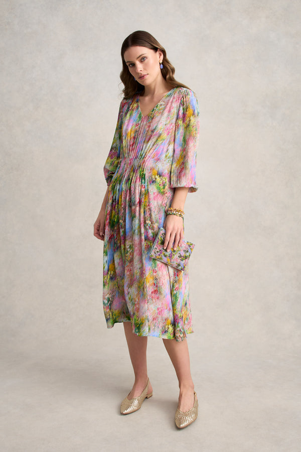 Pintuck Georgette Dress – Meadow Print