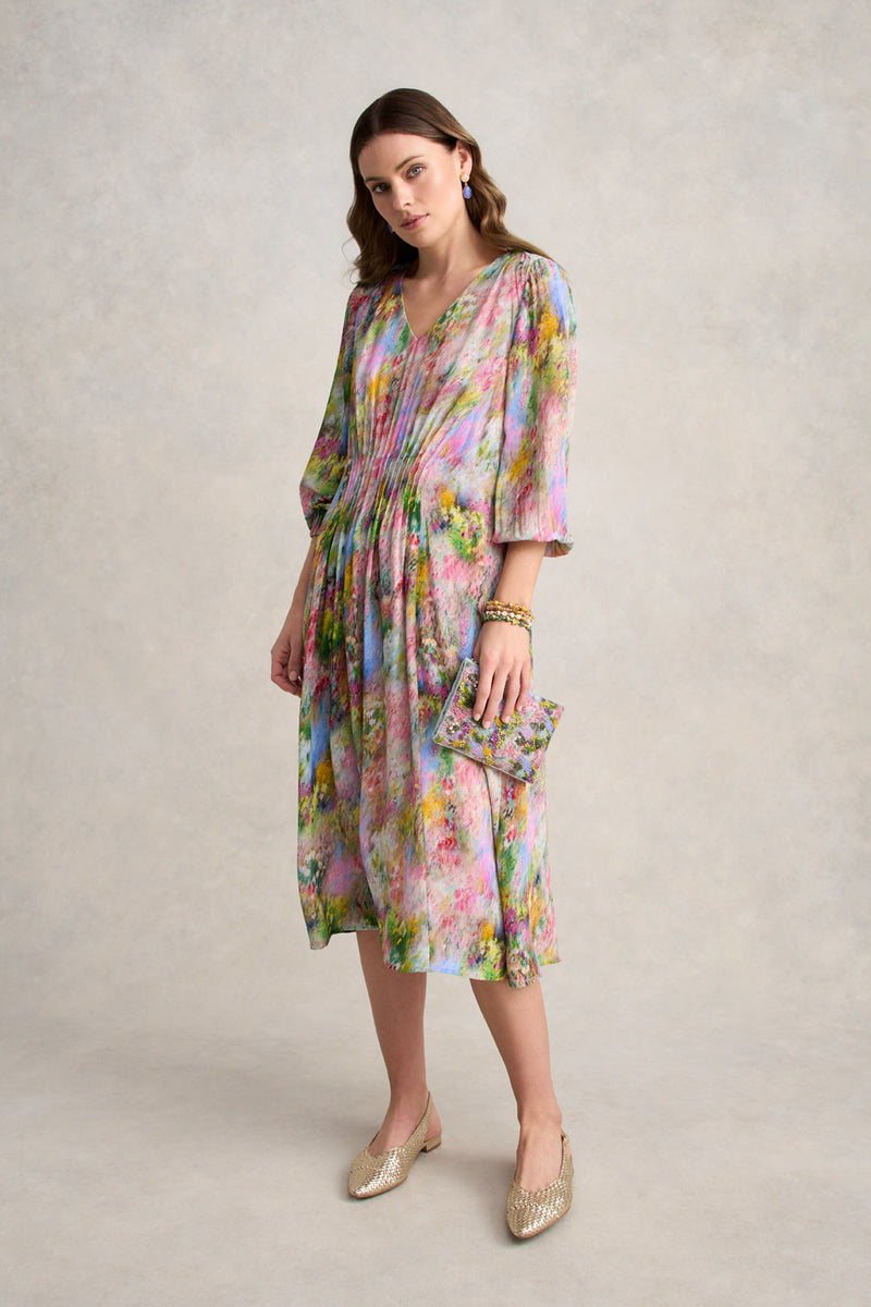 Pintuck Georgette Dress – Meadow Print