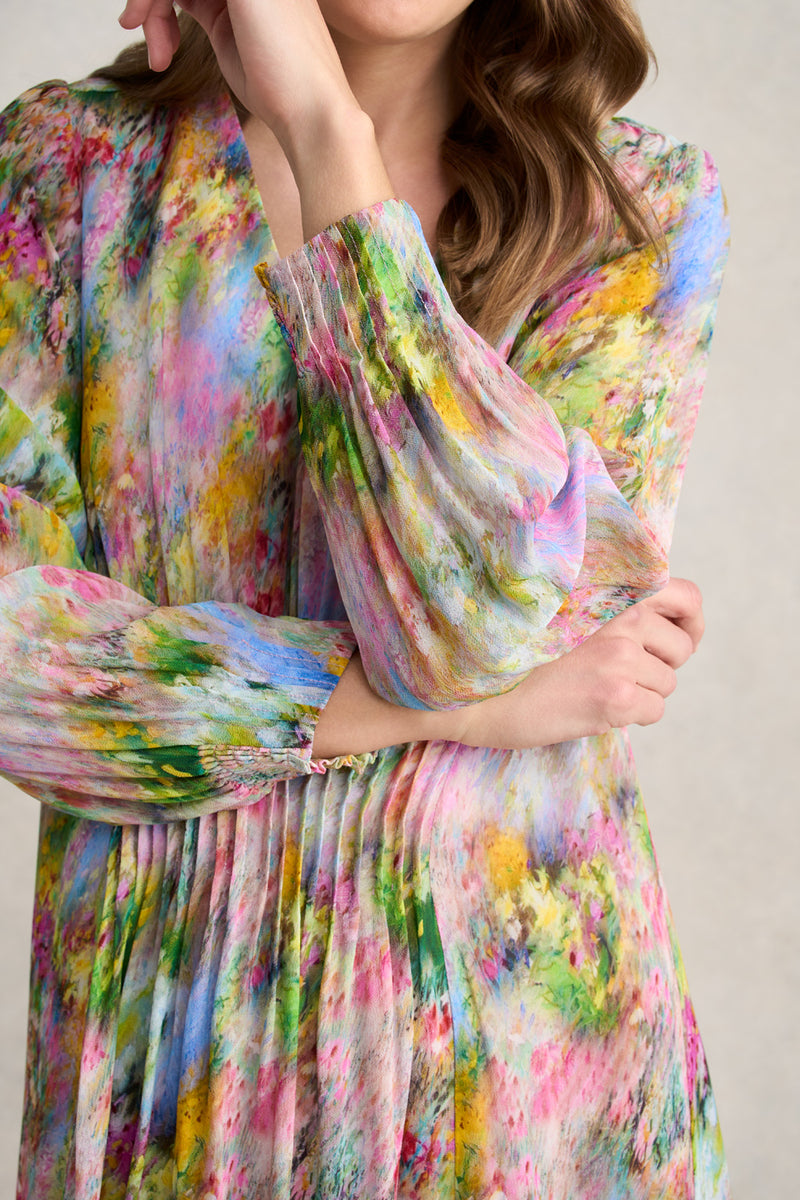 Pintuck Georgette Dress – Meadow Print