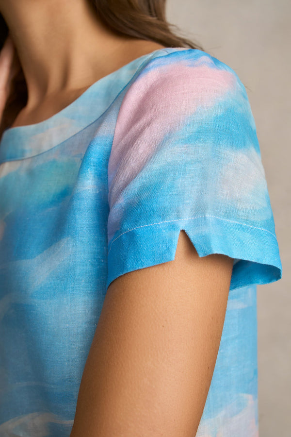 Printed French Linen Dress - Soft Valley Print