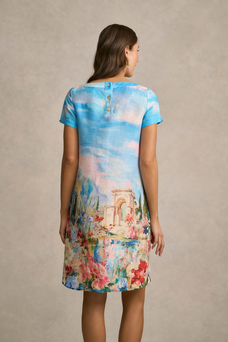 Printed French Linen Dress - Soft Valley Print