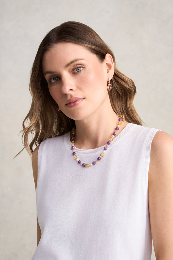 Mixed Bead Stone Necklace – Purple