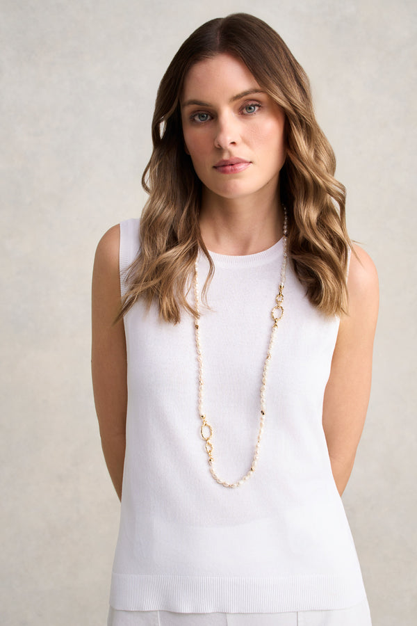 Pearl Link Long Necklace – Cream