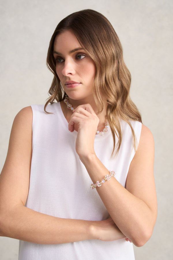 Floral Bead Wrist – White