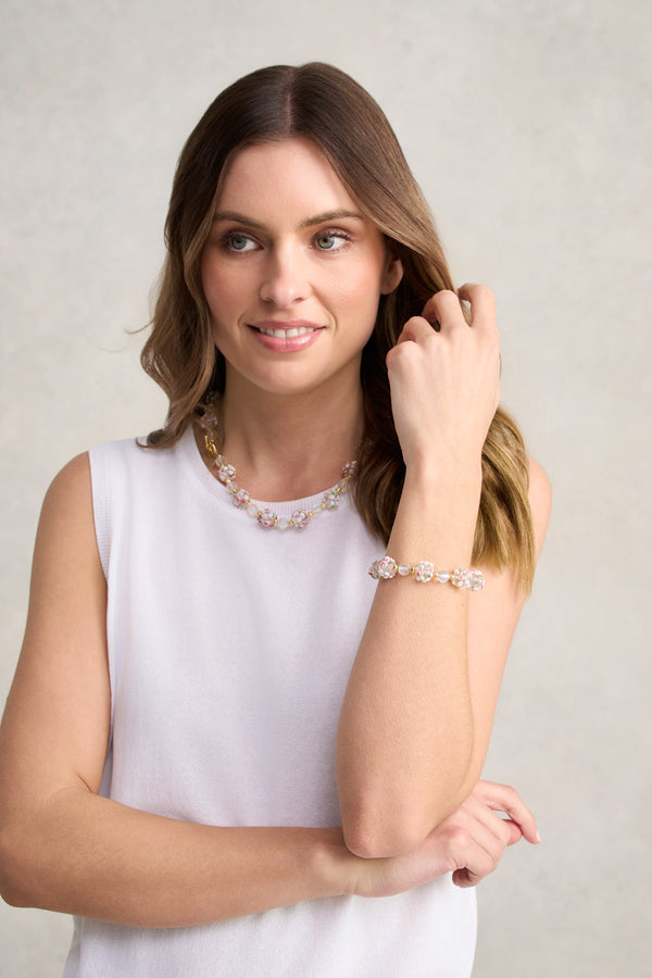 Floral Bead Necklace – White