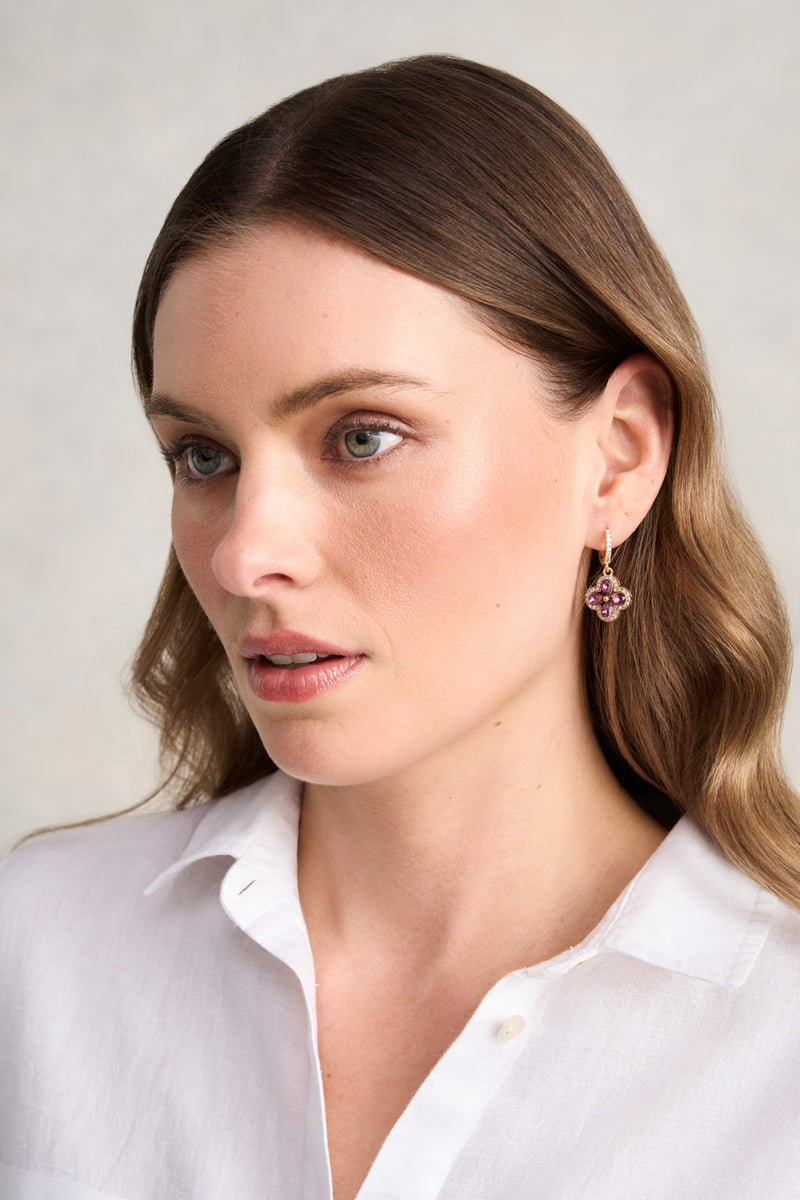 Diamante Floral Earrings – Purple