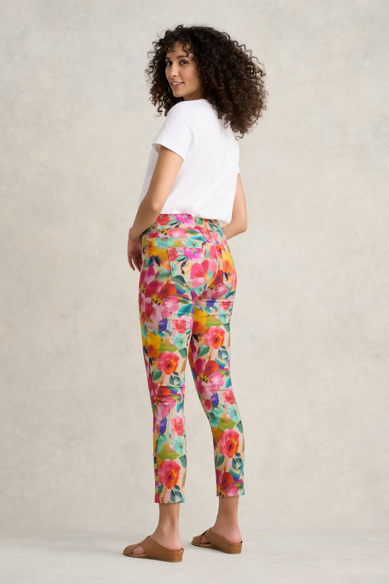 Bengajean Ankle Length Button Detail - Multi Roses Print