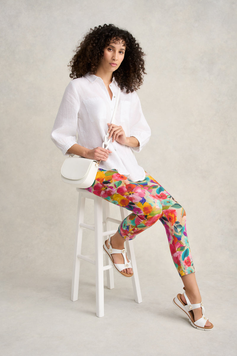 Bengajean Ankle Length Button Detail - Multi Roses Print