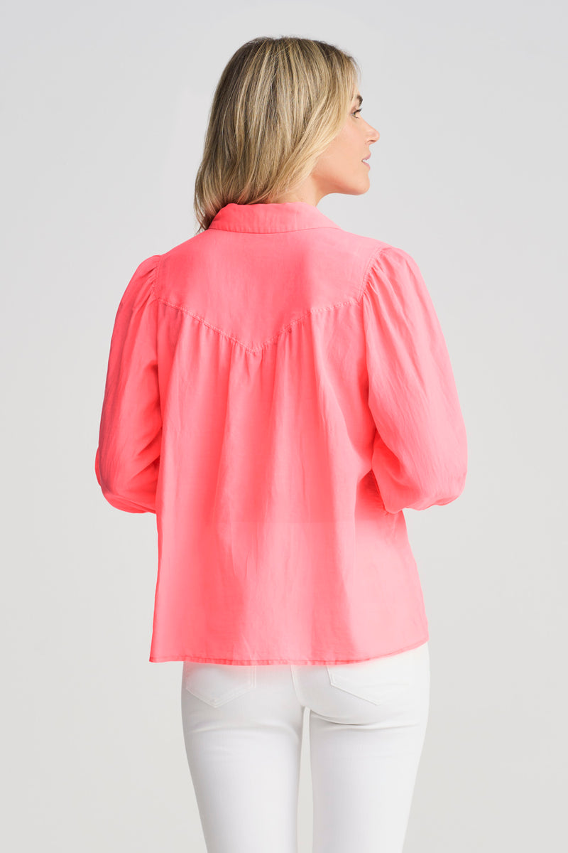 Cotton Silk Blouson Shirt - Neon Coral