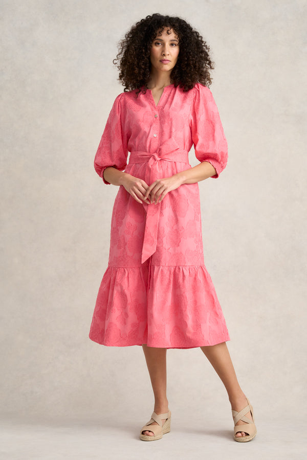 Smock Detail Cotton Dress - Guava