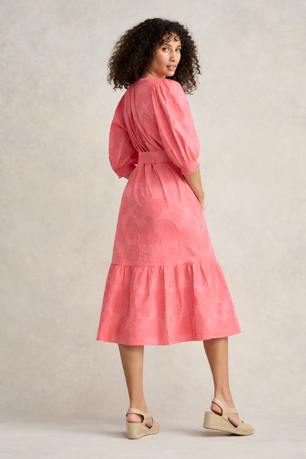 Smock Detail Cotton Dress - Guava