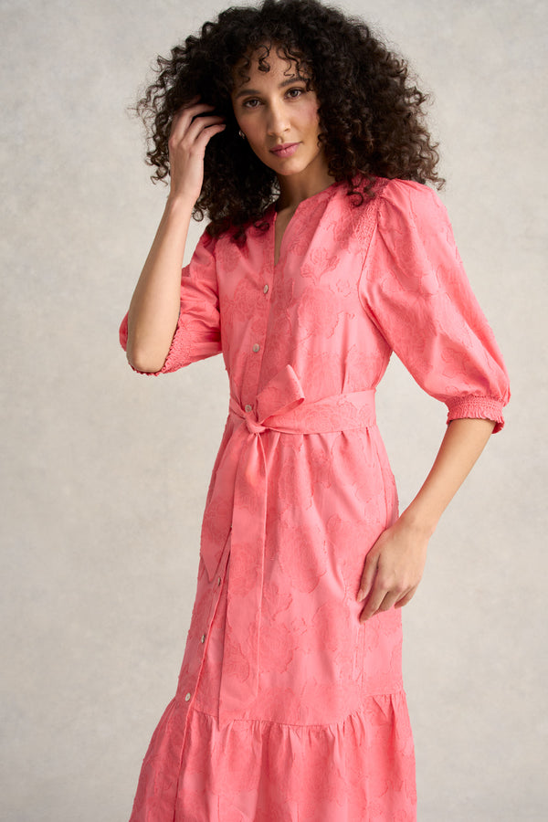 Smock Detail Cotton Dress - Guava