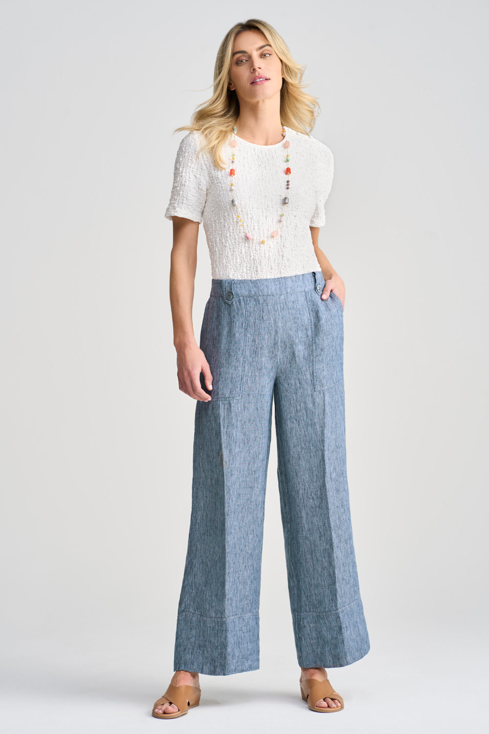 Navy | Laundered Linen Wide Leg Trouser | Pure Collection
