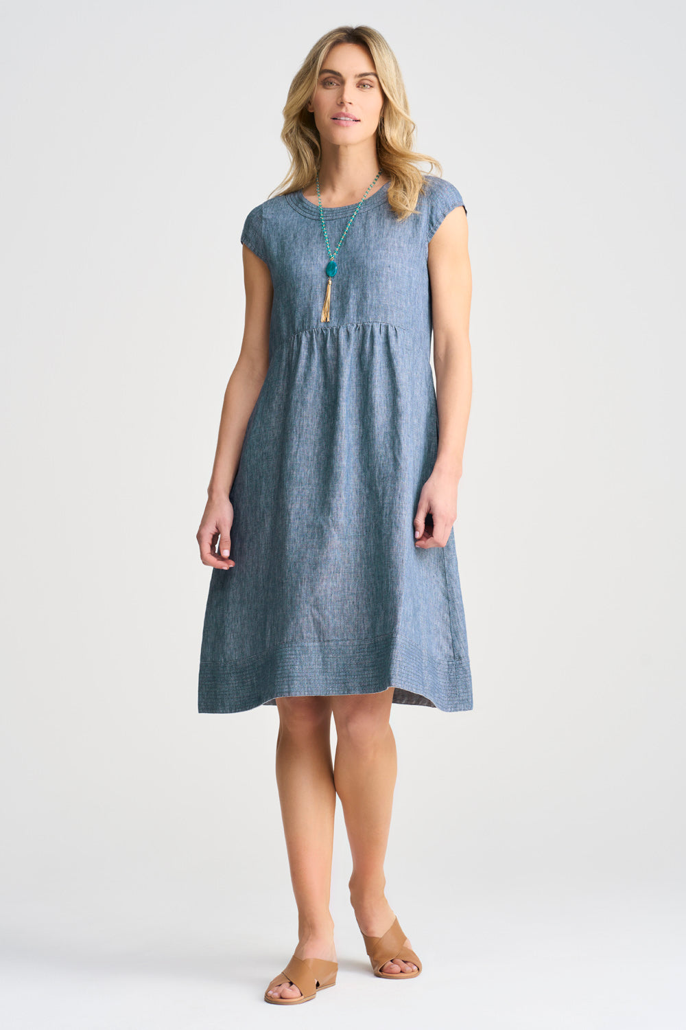 Blue linen shift sales dress