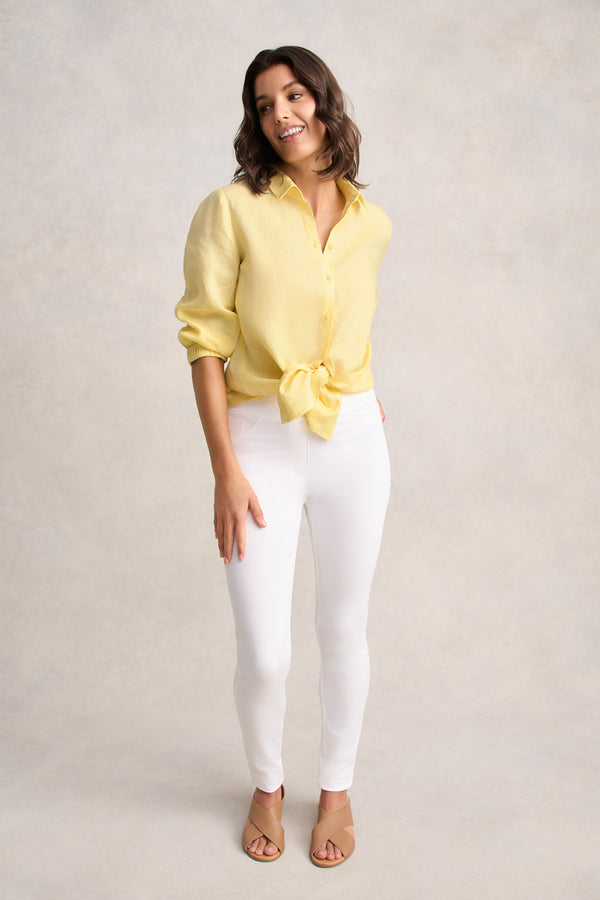 ¾ Sleeve Linen Shirt – Lemon