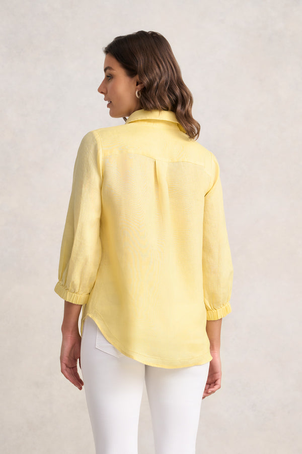 ¾ Sleeve Linen Shirt – Lemon