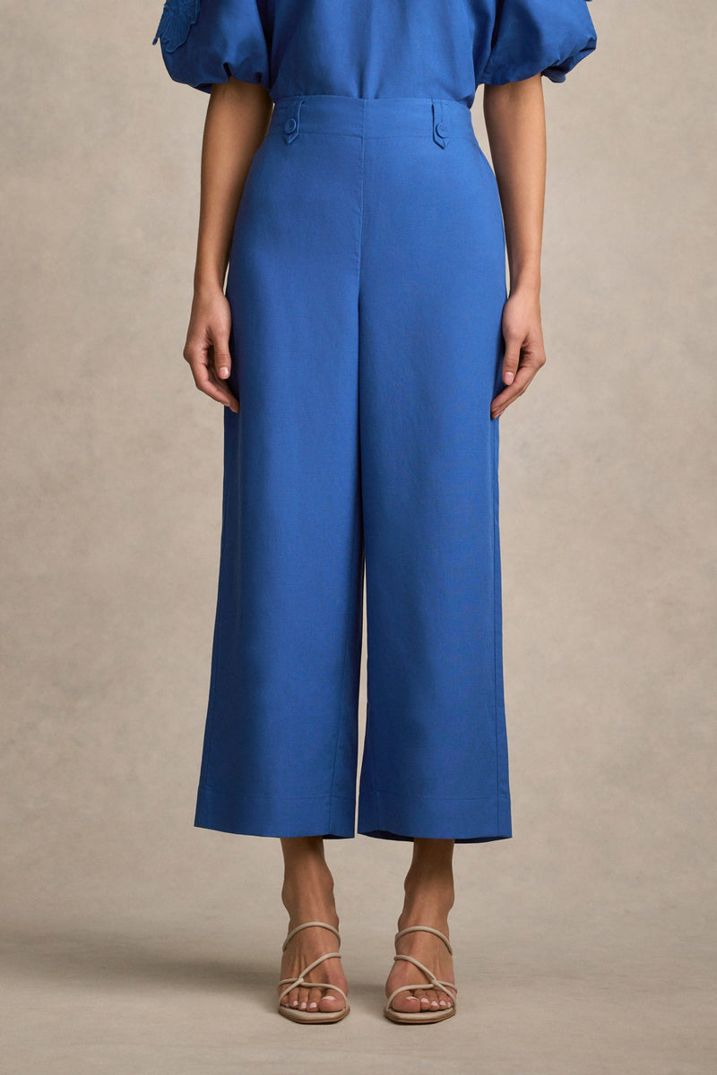 7/8 Tab Detail Pant - Cobalt