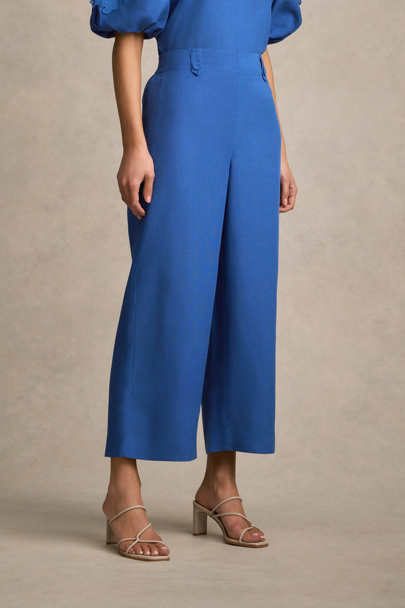 7/8 Tab Detail Pant - Cobalt