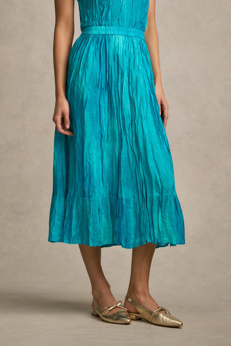 Crushed Midi Skirt - Tidal Drift Print