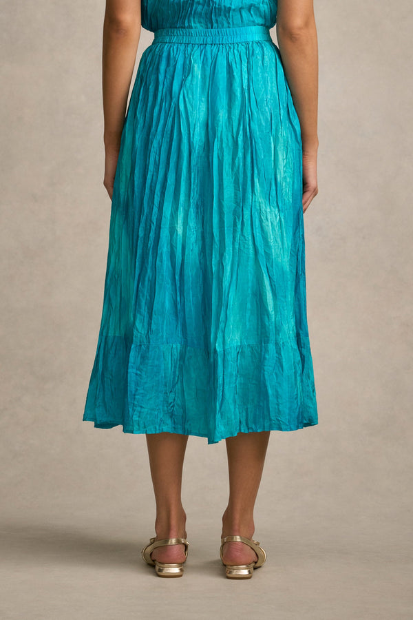 Crushed Midi Skirt - Tidal Drift Print