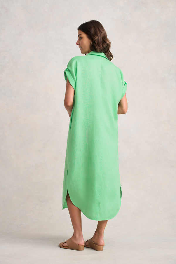 Linen Gather Front Dress – Bright Apple