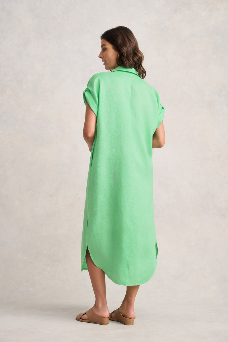 Linen Gather Front Dress – Bright Apple