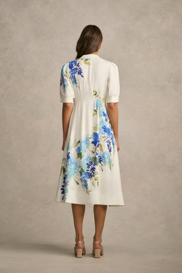 Pin Tuck Linen Dress - Watercolour Floral