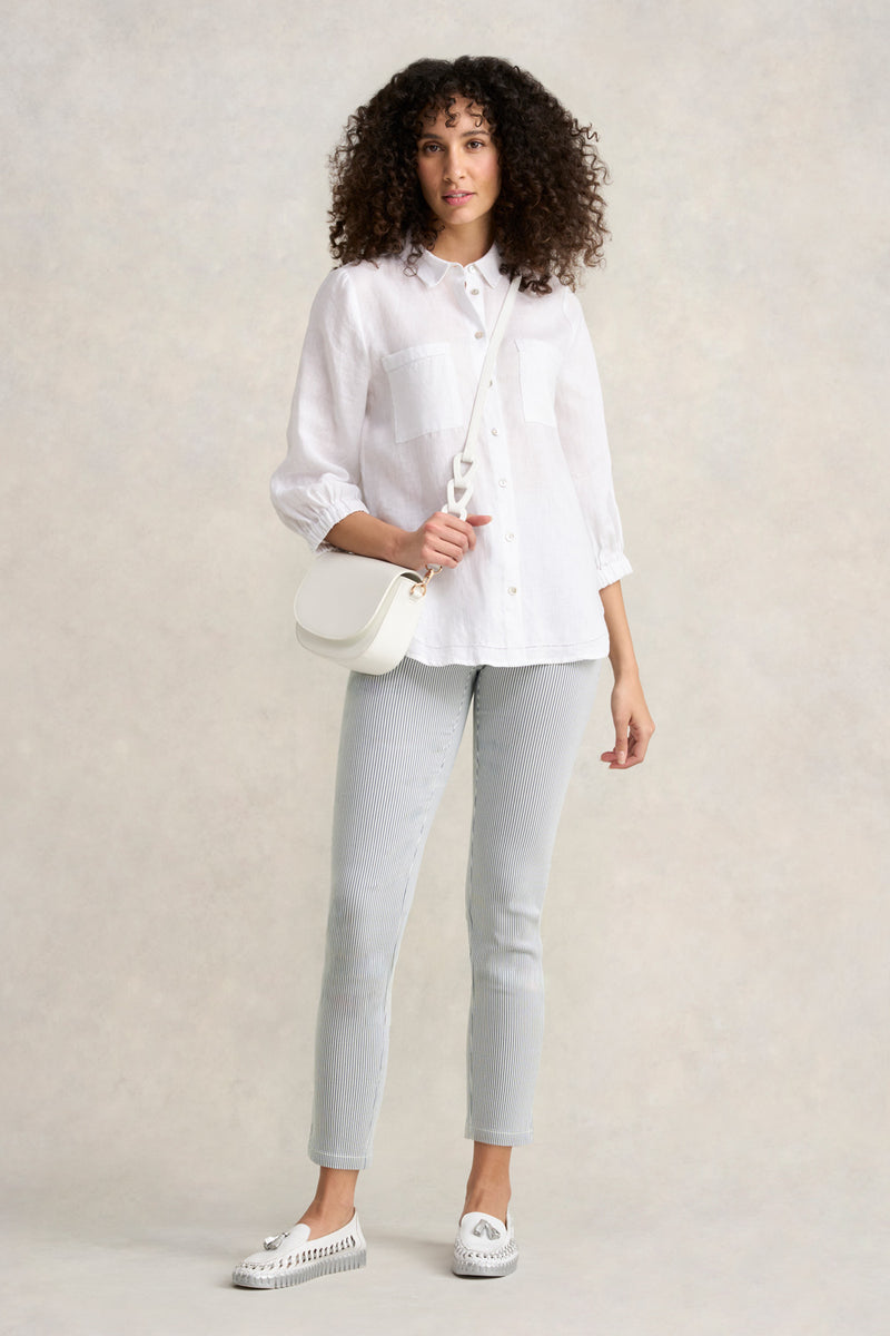 Bengajean Ankle Length Seersucker - Navy and White Stripe