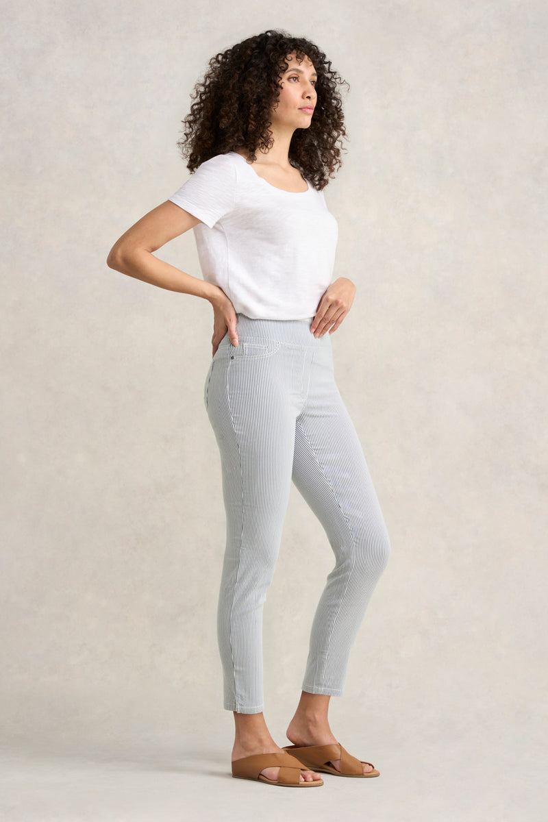 Bengajean Ankle Length Seersucker - Navy and White Stripe