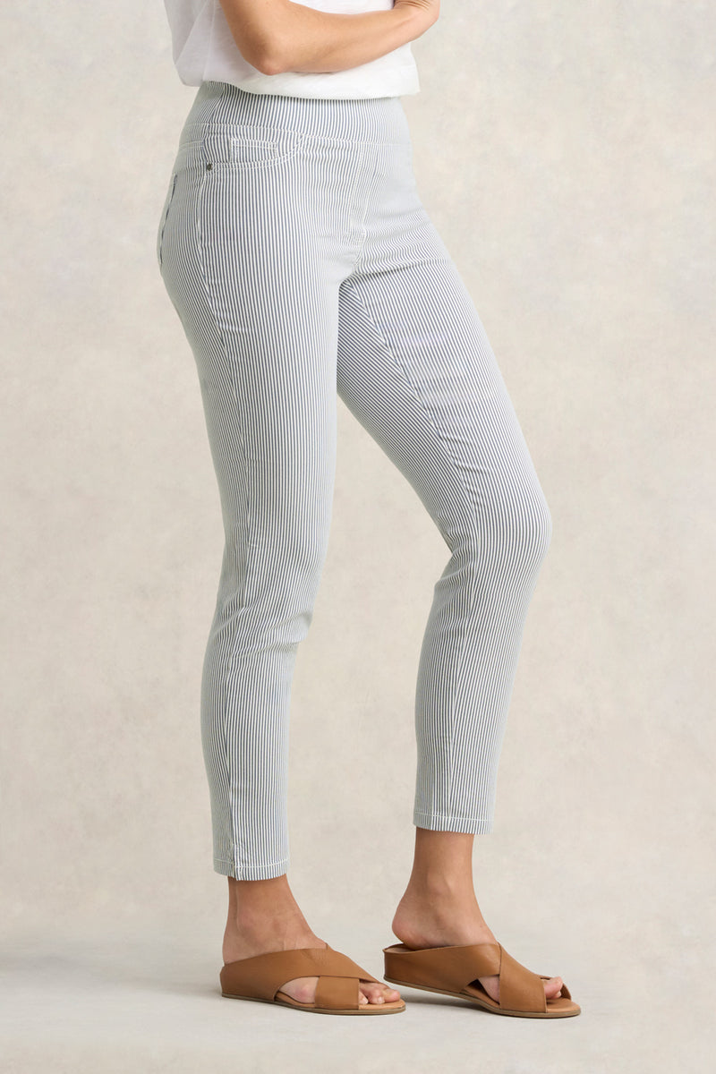 Bengajean Ankle Length Seersucker - Navy and White Stripe