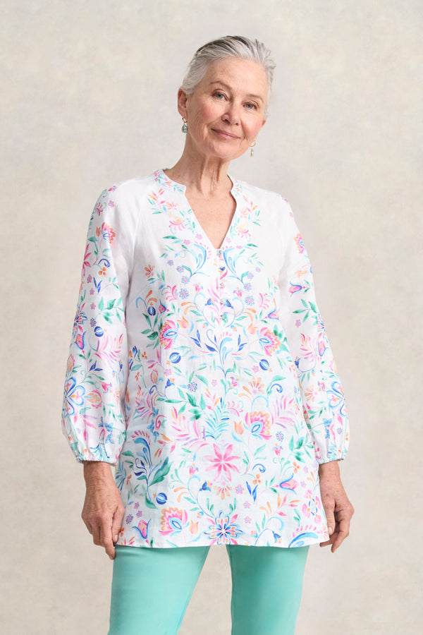 Border Print French Linen Tunic