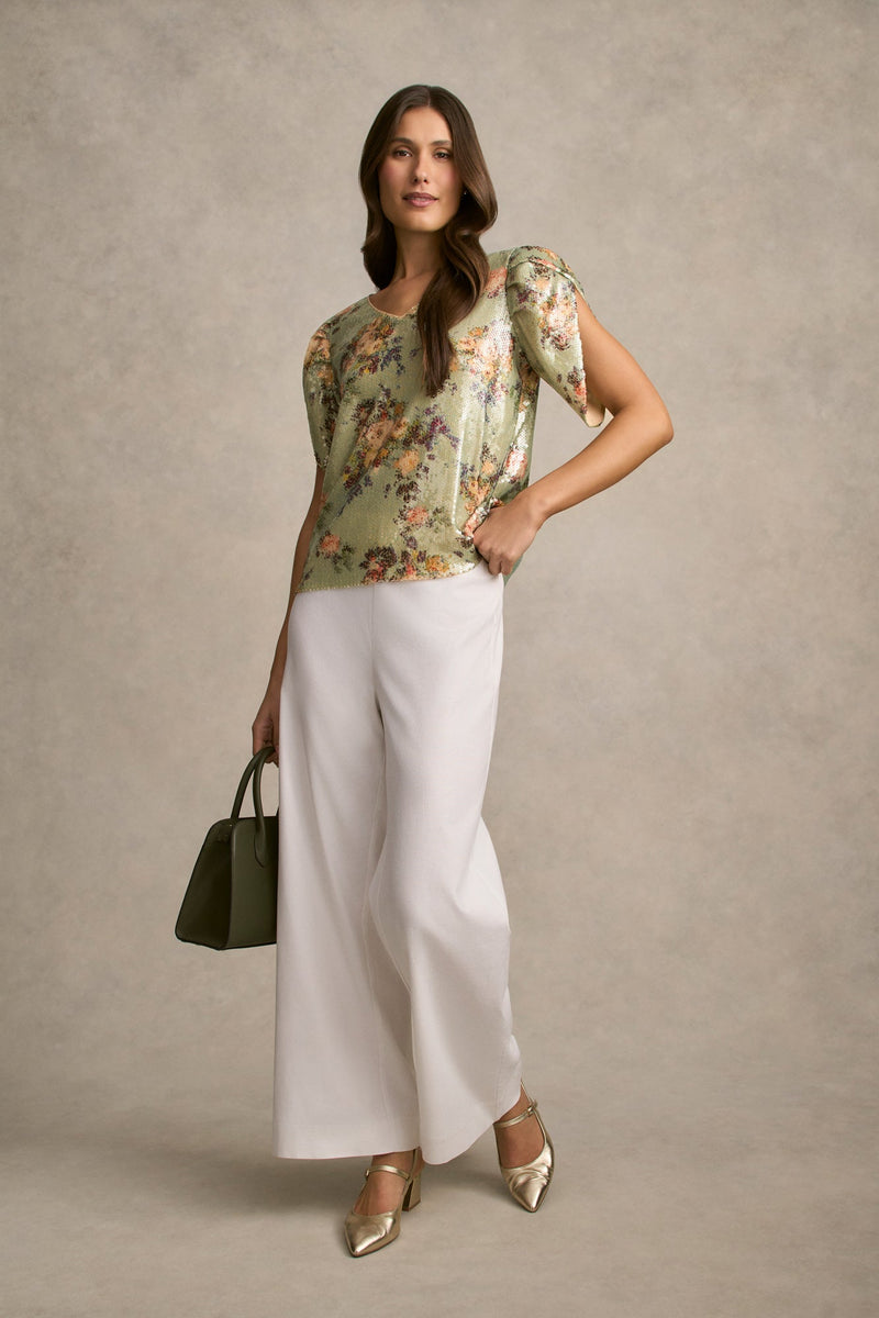 Printed Sequin Blouse - Vintage Floral Print