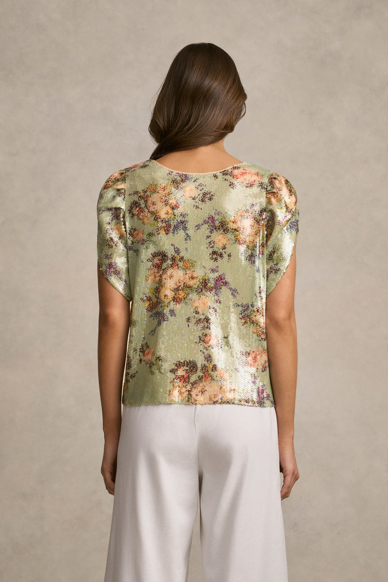 Printed Sequin Blouse - Vintage Floral Print