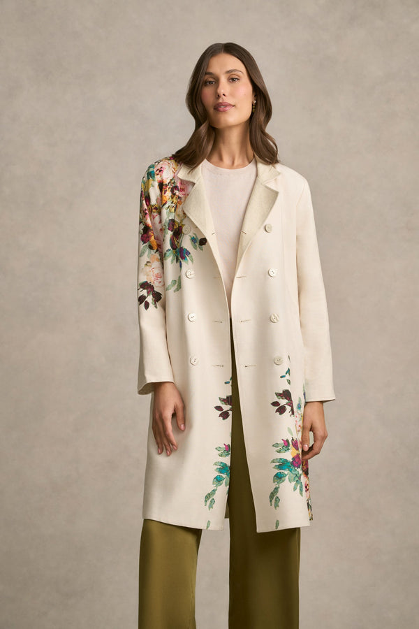 Reversible Linen Coat - Antique Rose Print