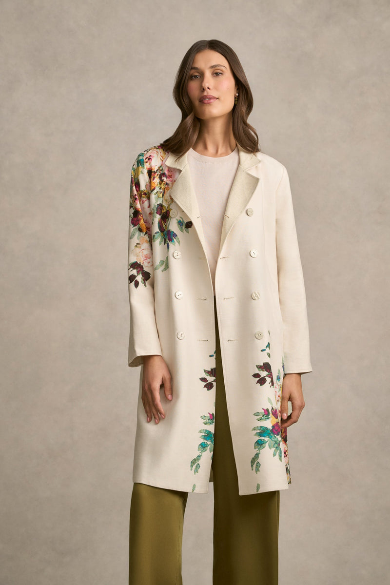 Reversible Linen Coat - Antique Rose Print