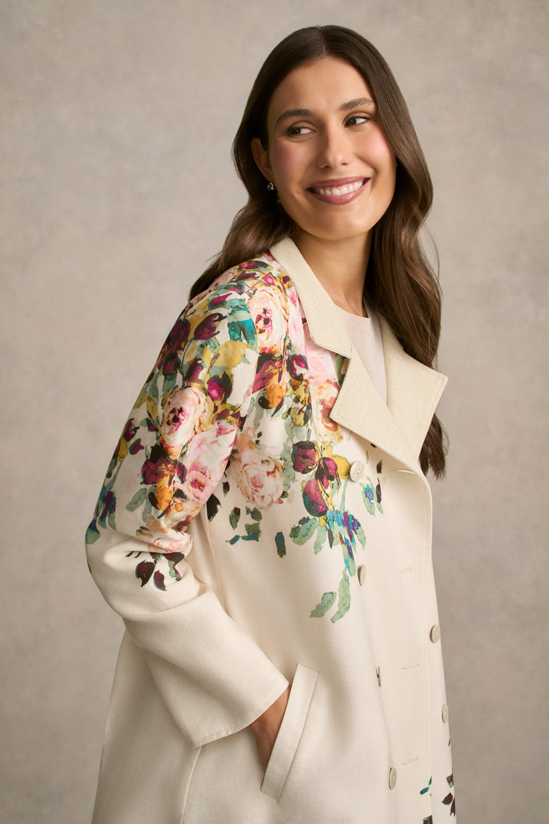 Reversible Linen Coat - Antique Rose Print