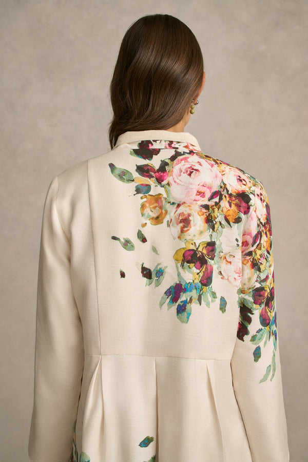 Reversible Linen Coat - Antique Rose Print