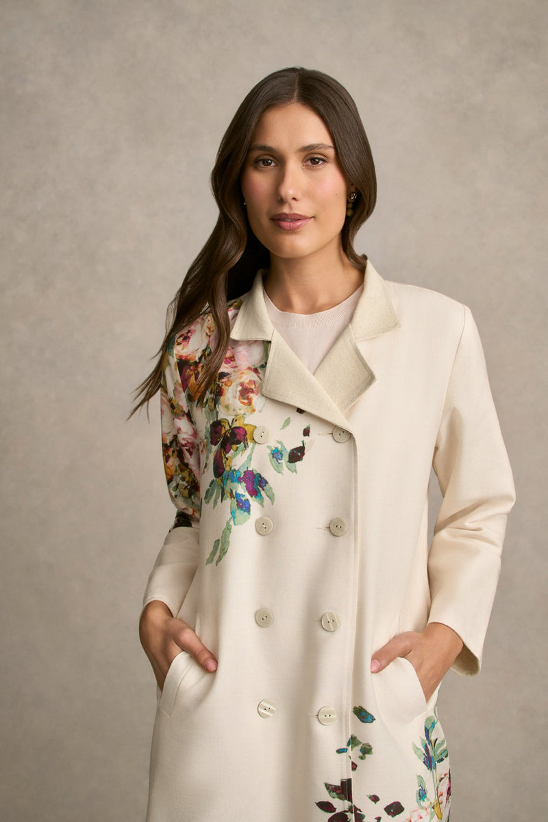 Reversible Linen Coat - Antique Rose Print