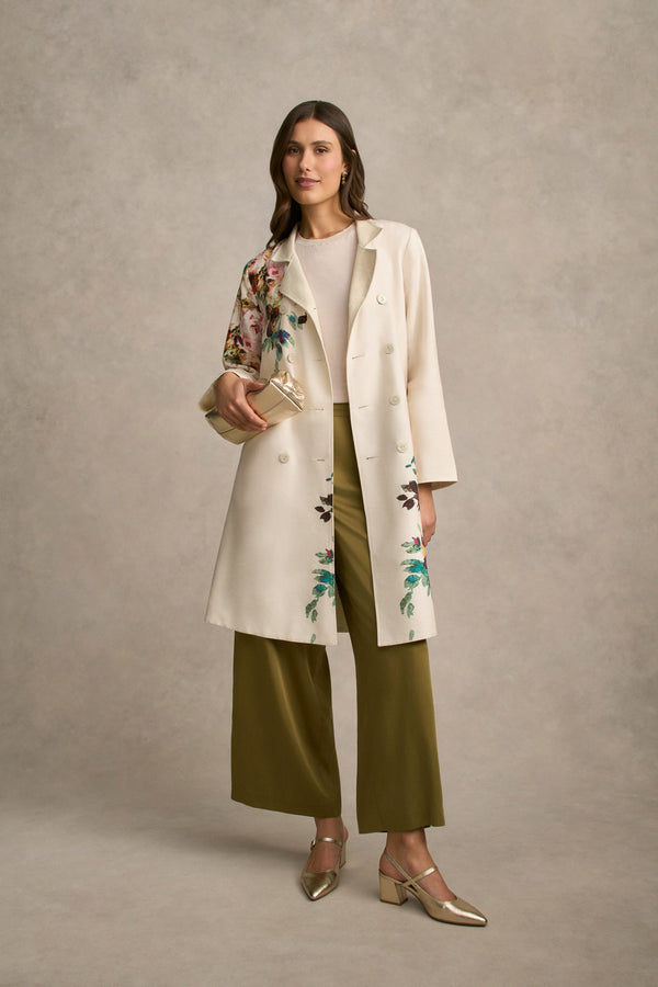 Reversible Linen Coat - Antique Rose Print