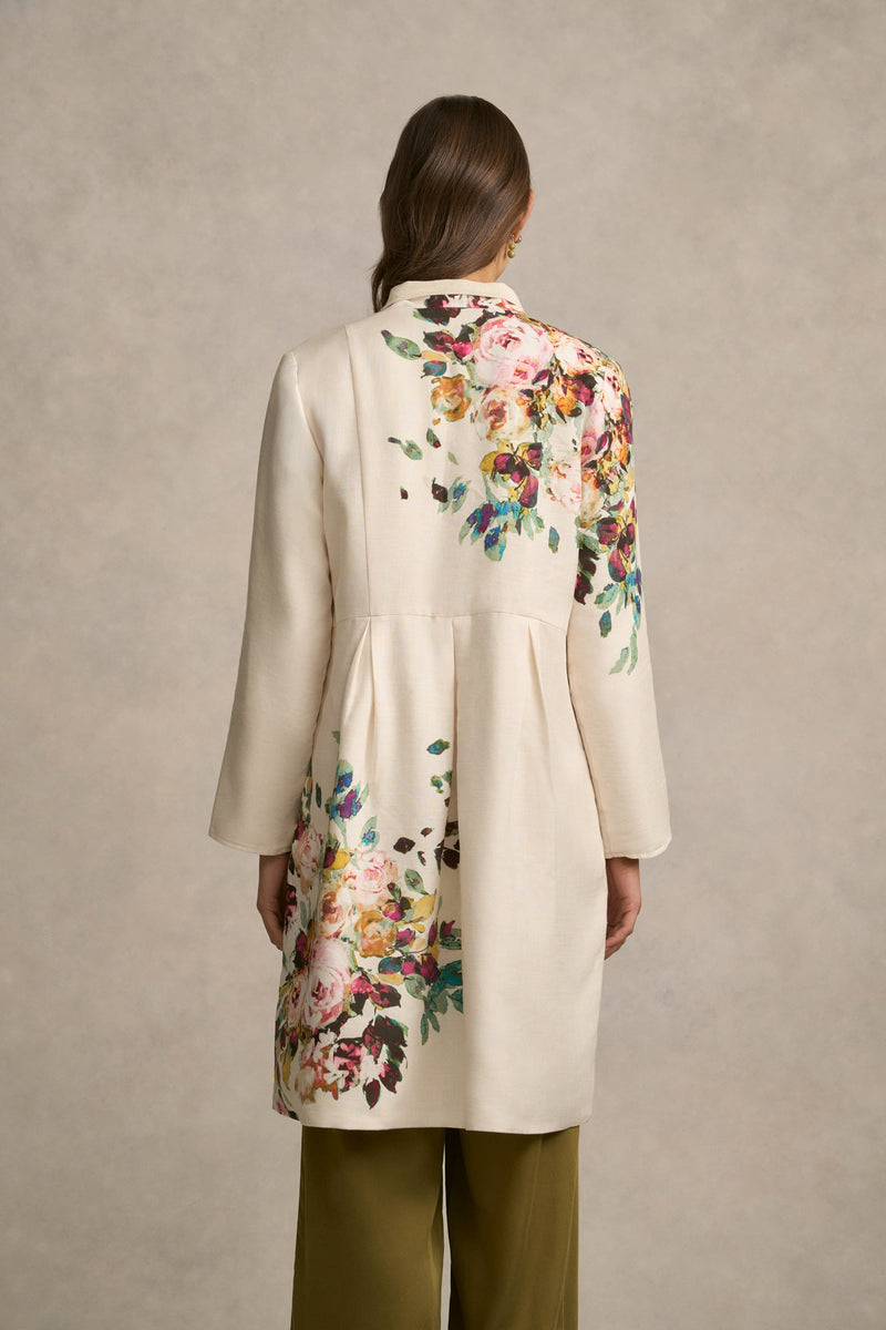 Reversible Linen Coat - Antique Rose Print