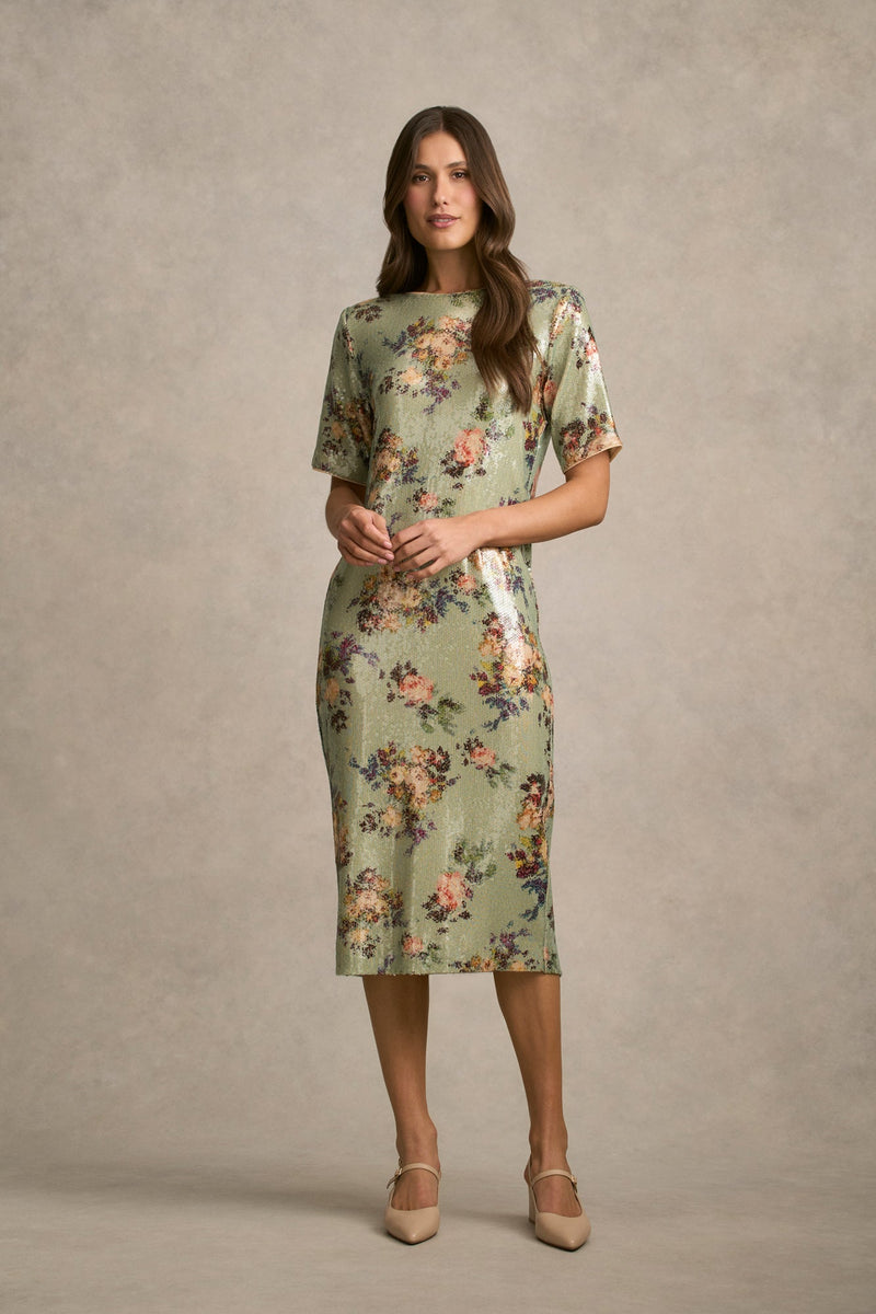 Printed Sequin Dress - Vintage Floral Print