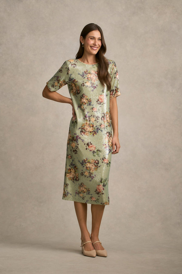 Printed Sequin Dress - Vintage Floral Print