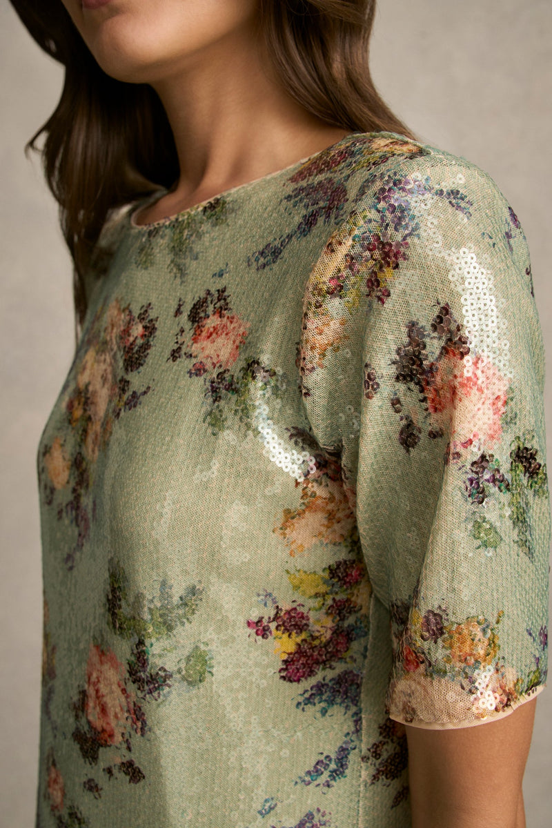 Printed Sequin Dress - Vintage Floral Print