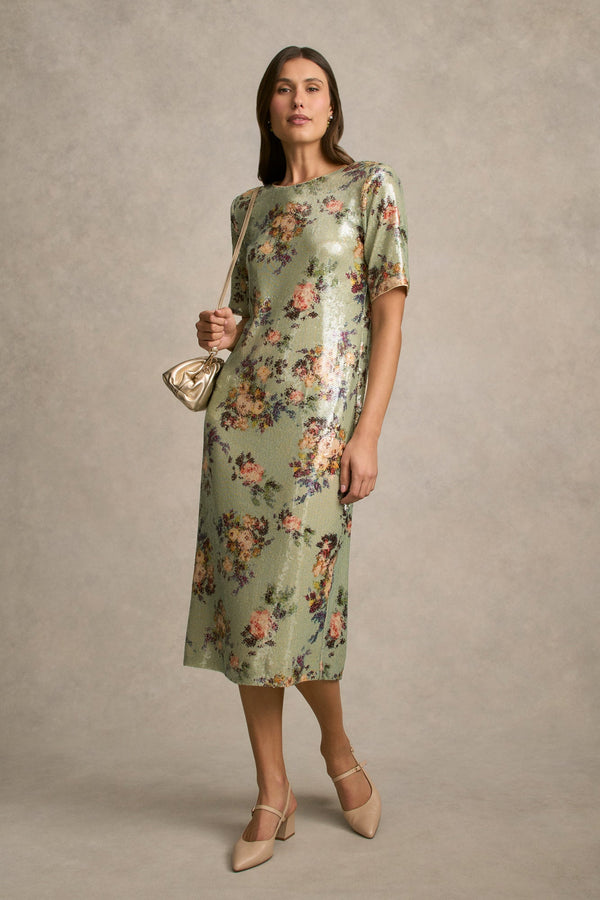 Printed Sequin Dress - Vintage Floral Print